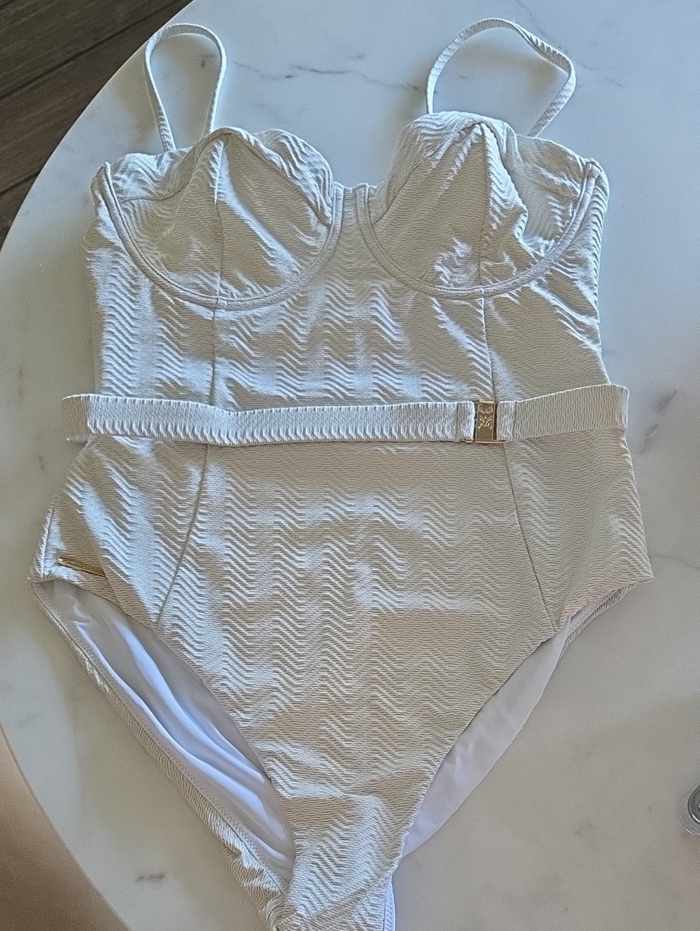 Milly Cream Textured One-Piece Swimsuit with Belt